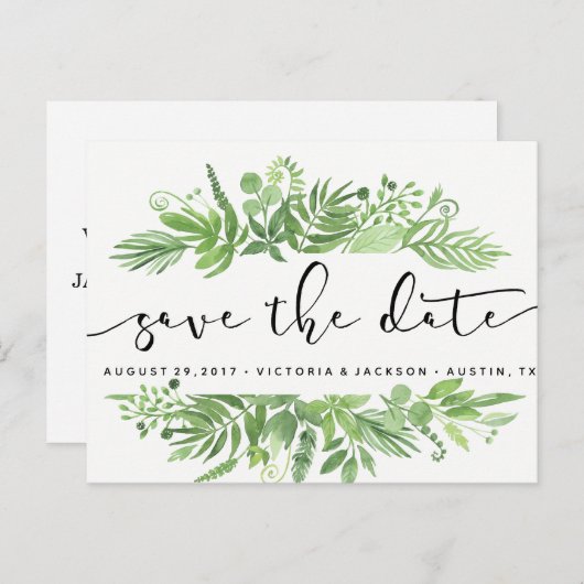 Carte Postale Faire-part Aquarelle classique vert pâle sauvage enregistrer  (Devant / Derrière)