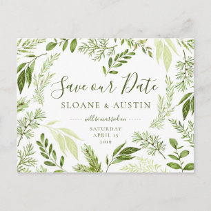 Carte Postale Faire-part Aquarelle Coeur de feuillage Botanique Enregistrer