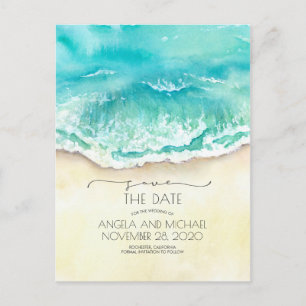 Carte Postale Faire-part Aquarelle de plage tropicale Enregistrer la date