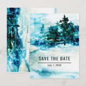 Carte Postale Faire-part Aquarelle d'hiver Forêt enneigée Pin Étape à franc (Devant / Derrière)