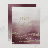 Carte Postale Faire-part Aquarelle en Cranberry Mariage Économisez la Date (Devant / Derrière)