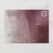 Carte Postale Faire-part Aquarelle en Cranberry Mariage Économisez la Date (Dos)