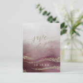 Carte Postale Faire-part Aquarelle en Cranberry Mariage Économisez la Date (Debout devant)