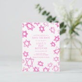 Carte Postale Faire-part Aquarelle Étoile de David rose mignonne Bar Mitzva (Debout devant)