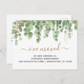 Carte Postale Faire-part Aquarelle Eucalyptus Gold Foil Moving (Devant / Derrière)