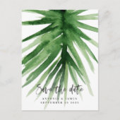 Carte Postale Faire-part aquarelle feuillage tropical & script enregistrer  (Devant)