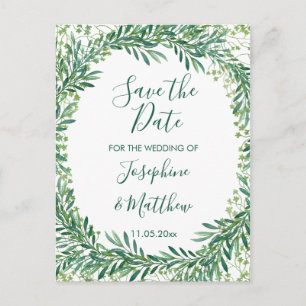 Carte Postale Faire-part Aquarelle Feuille verte Enregistrer la date