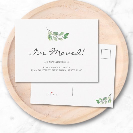 Carte Postale Faire-part Aquarelle Feuilles que j'ai déplacée