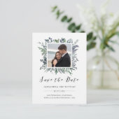 Carte Postale Faire-part Aquarelle feuillue | Enregistrez la date avec phot (Debout devant)