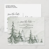 Carte Postale Faire-part Aquarelle Fir Trees Mariage d'hiver (Devant / Derrière)