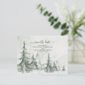 Carte Postale Faire-part Aquarelle Fir Trees Mariage d'hiver (Debout devant)