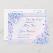 Carte Postale Faire-part Aquarelle Fleur Mauve Lilas Pour Sauvegarder la Da (Devant / Derrière)