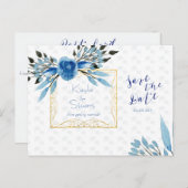 Carte Postale Faire-part Aquarelle Fleurs Bleues Enregistrer Le Mariage Dat (Devant / Derrière)