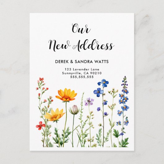 Carte Postale Faire-part Aquarelle Fleurs Sauvages | Nous avons déménagé Ch (Devant)