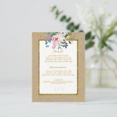 Carte Postale Faire-part Aquarelle Floral Blush Roses Boho Mariage Or (Debout devant)