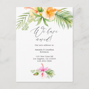 Carte Postale Faire-part Aquarelle Floral Tropical Nouvelle Adresse