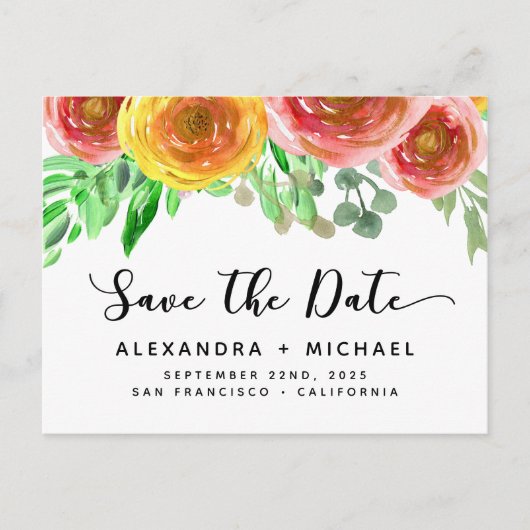 Carte Postale Faire-part Aquarelle florale à la main Lettré Enregistrer la (Devant)