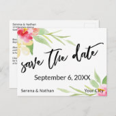 Carte Postale Faire-part Aquarelle florale écriture manuscrite décontractée (Devant / Derrière)