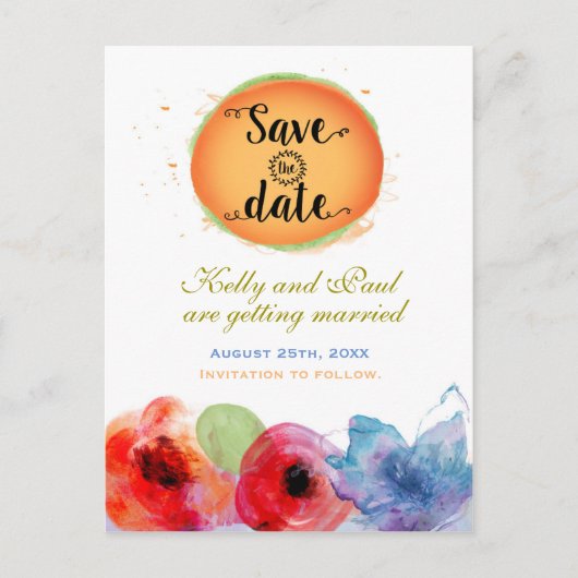 Carte Postale Faire-part Aquarelle florale élégante couleur Enregistrer la (Devant)