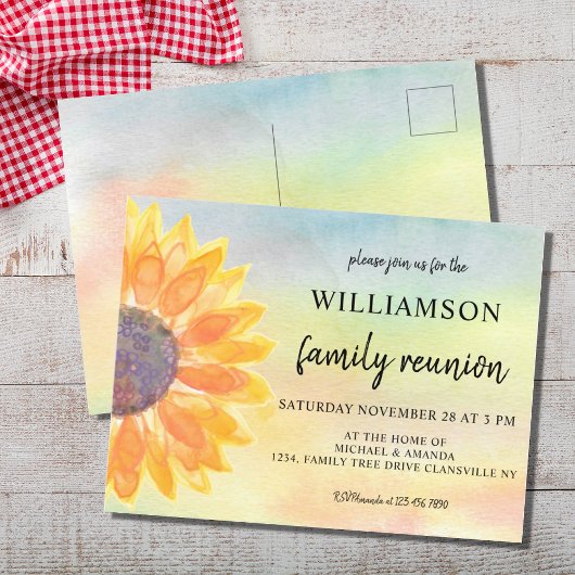 Carte Postale Faire-part Aquarelle Florale Réunion familiale