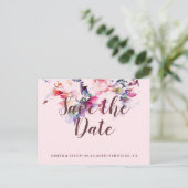 Carte Postale Faire-part Aquarelle florale rose blanc Enregistrer la date (Debout devant)