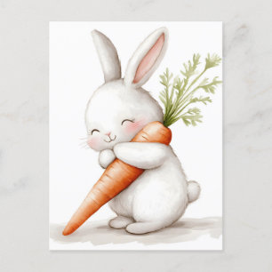 Carte Postale Faire-part Aquarelle Fluffy Bunny Carrot Love