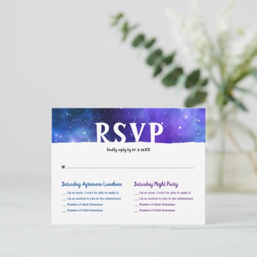 Carte Postale Faire-part Aquarelle Galaxie Violet Bleu Bar Mitzvah RSVP (Debout devant)