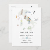 Carte Postale Faire-part Aquarelle Italie Destination Mariage Enregistrer l (Devant / Derrière)