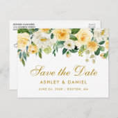Carte Postale Faire-part Aquarelle Jaune Or Blanc Floral Enregistrer la dat (Devant / Derrière)