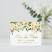 Carte Postale Faire-part Aquarelle Jaune Or Blanc Floral Enregistrer la dat (Debout devant)