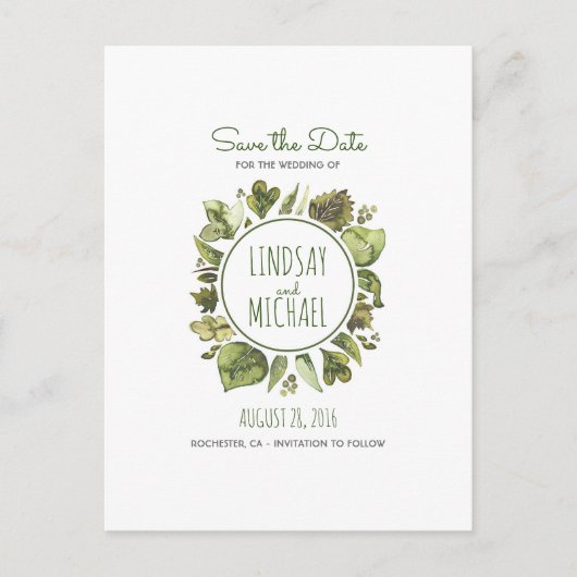 Carte Postale Faire-part Aquarelle Laurel - Verdure Wreath Enregistrer la d (Devant)