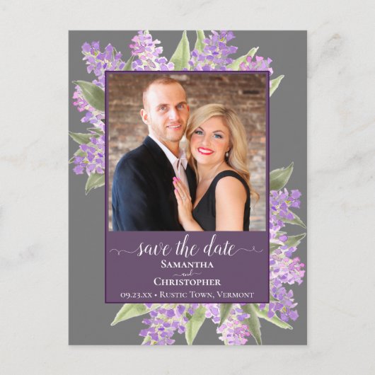 Carte Postale Faire-part Aquarelle Lilacs Mariage Enregistrer la date Photo (Devant)