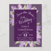 Carte Postale Faire-part Aquarelle Lilacs Mariage Enregistrer la date Purpl (Devant)