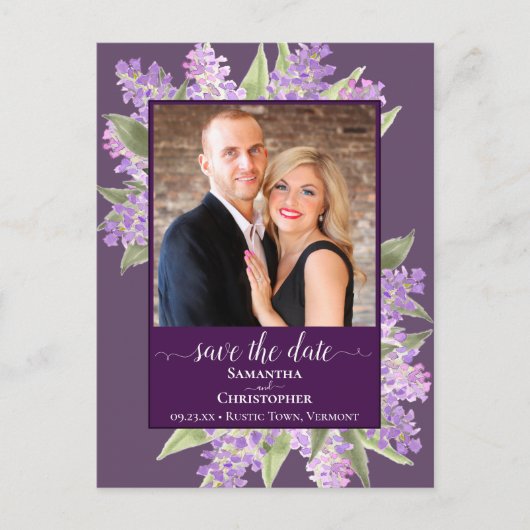 Carte Postale Faire-part Aquarelle Lilas Mariage Photo de sauvegarde de la  (Devant)