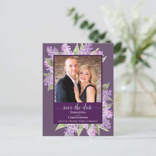 Carte Postale Faire-part Aquarelle Lilas Mariage Photo de sauvegarde de la (Debout devant)