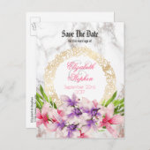 Carte Postale Faire-part Aquarelle Magnolias, Faux Marble Enregistrer la da (Devant / Derrière)