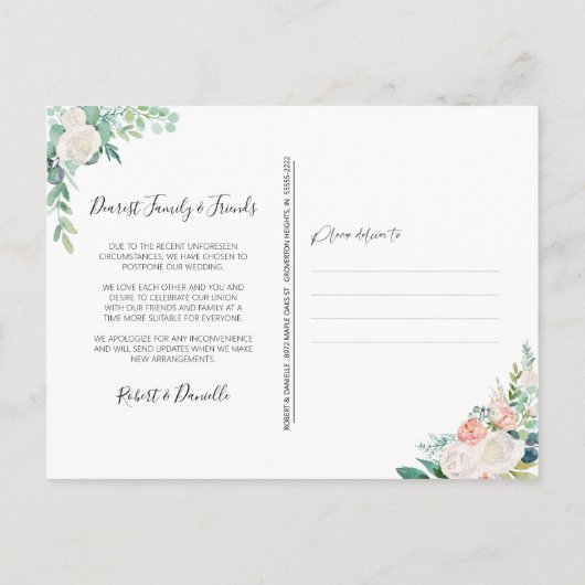 Carte Postale Faire-part Aquarelle mariage aquarelle verdure fleurie (Dos)