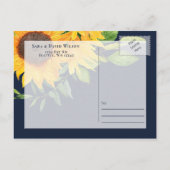 Carte Postale Faire-part Aquarelle Marine Bleu Tournesol Mariage rustique (Dos)