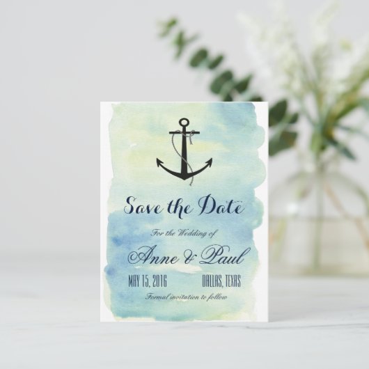 Carte Postale Faire-part Aquarelle marine Enregistrer la date (Debout devant)