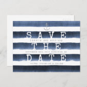 Carte Postale Faire-part Aquarelle marine rayures nautique enregistrer la d (Devant / Derrière)