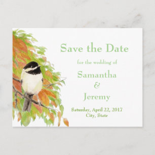 Carte Postale Faire-part Aquarelle Mésange Automne Save the Date