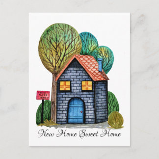 Carte Postale Faire-part Aquarelle Mignon Art Maison Douce Maison