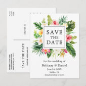 Carte Postale Faire-part Aquarelle Moderne Flore Tropicale Enregistrer La D (Devant / Derrière)