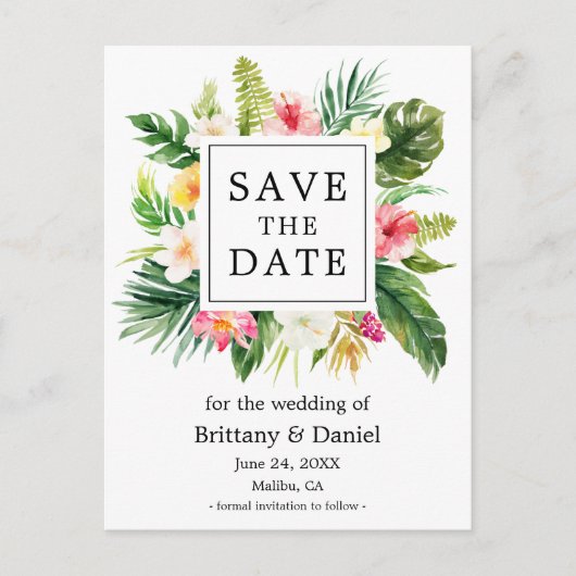 Carte Postale Faire-part Aquarelle Moderne Flore Tropicale Enregistrer La D (Devant)