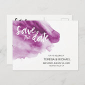 Carte Postale Faire-part Aquarelle moderne Purple Splash Enregistrer la dat (Devant / Derrière)