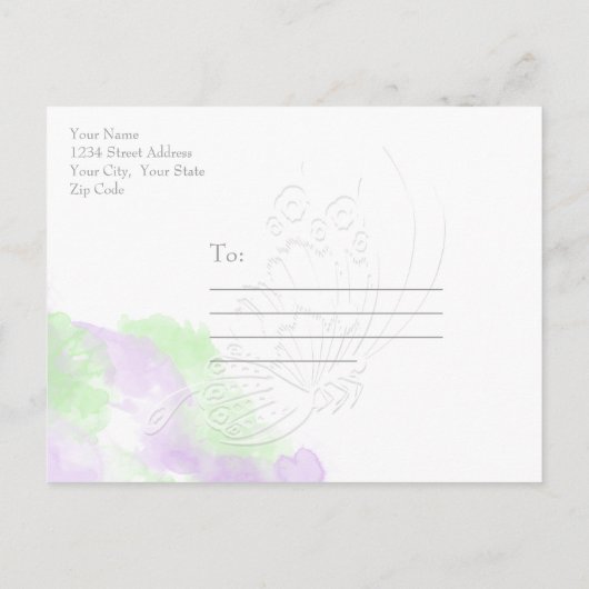 Carte Postale Faire-part Aquarelle Papillon Matcha Lilac SavetheDate (Dos)