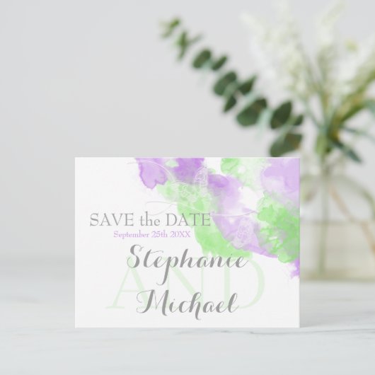 Carte Postale Faire-part Aquarelle Papillon Matcha Lilac SavetheDate (Debout devant)