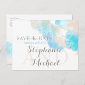 Carte Postale Faire-part Aquarelle Papillon Turquoise ivoire SavetheDate (Devant / Derrière)