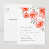 Carte Postale Faire-part Aquarelle Peint Rose Romantique Enregistrer la dat (Devant / Derrière)