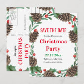 Carte Postale Faire-part Aquarelle Pinecones Sauvez La Date Fête De Noël (Devant / Derrière)